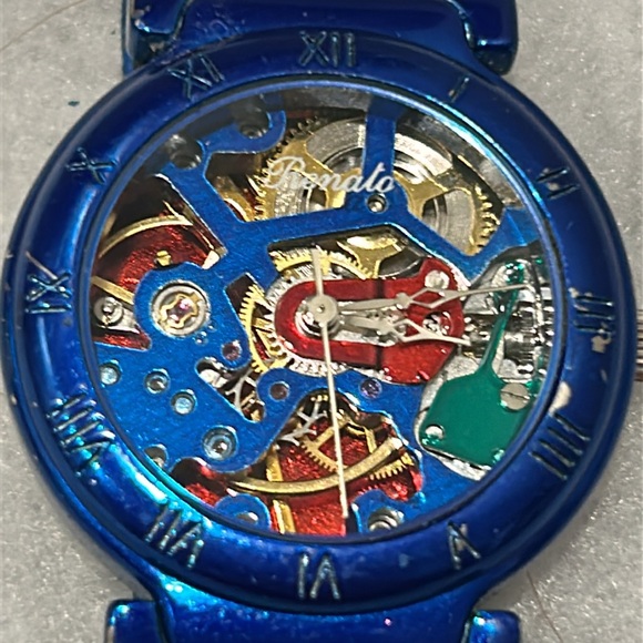 Vintage Blue and Gold Women's Watch with Skeleton Dial - Picture 2 of 11